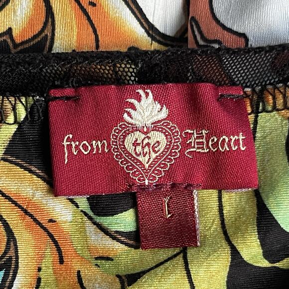 From the Heart Womens Blouse Large Trudy Colorful Floral Stretch Asymmetrical - Picture 5 of 11